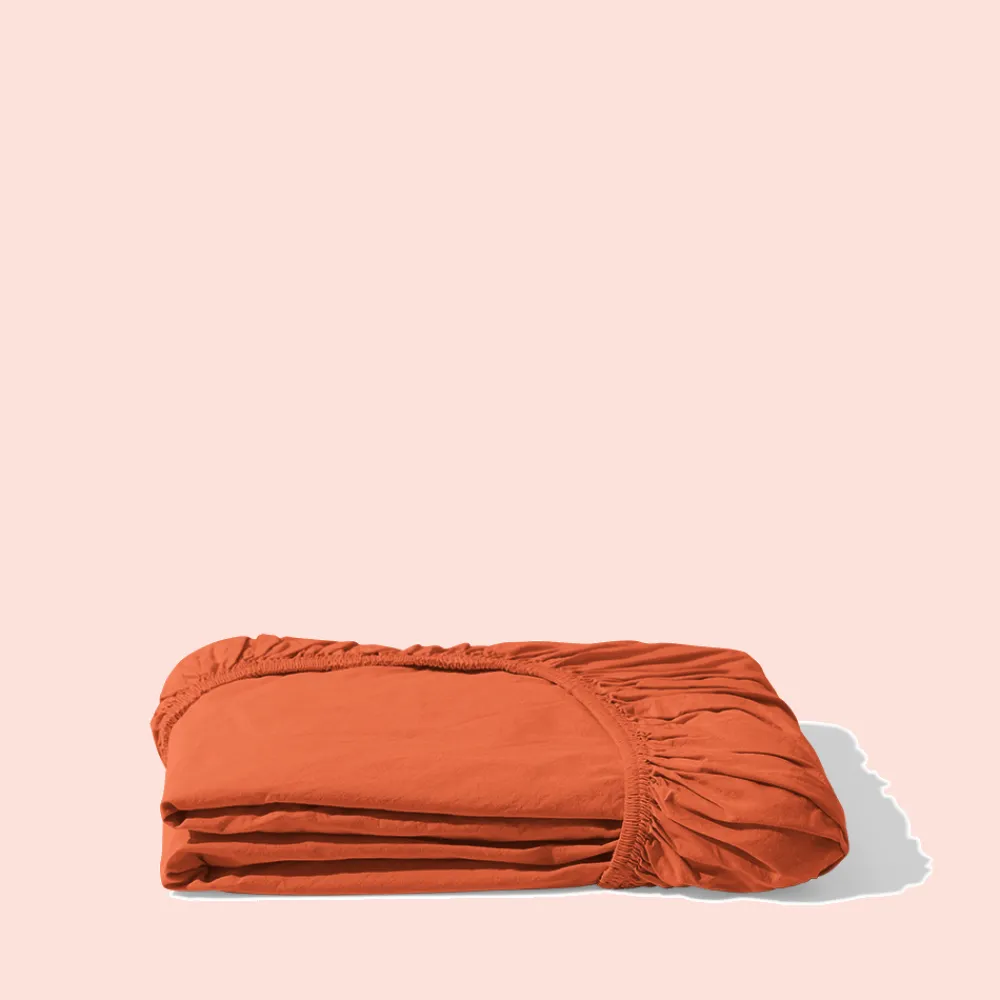 1700 COTEX Drap-housse en percale de coton - Rouge Ocre