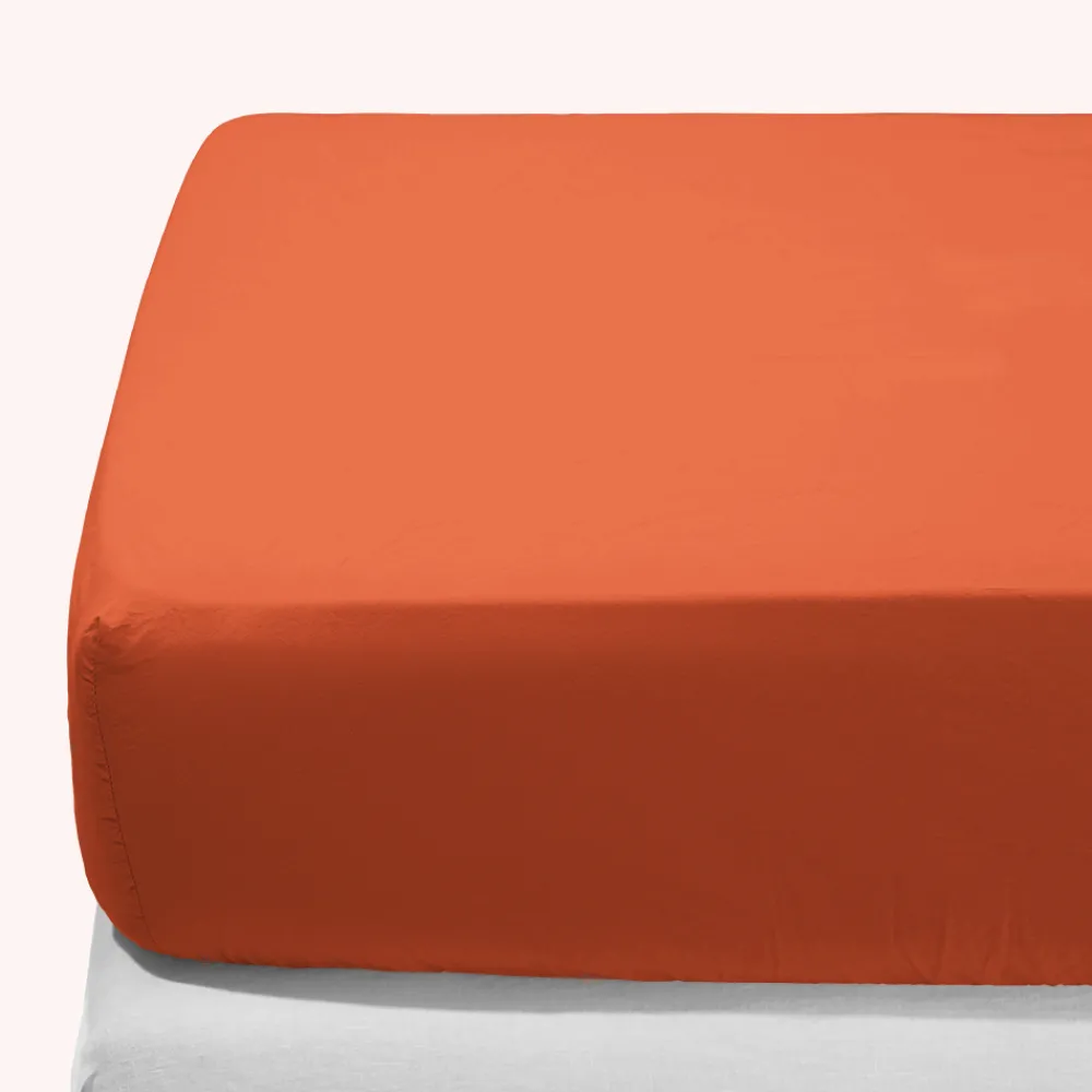 1700 COTEX Drap-housse en percale de coton - Rouge Ocre