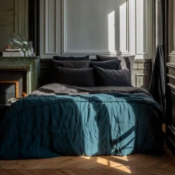 1700 COTEX Édredon en 100% lin lavé - Bleu Pétrole