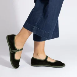 Women Drogheria Crivellini - Ballerines Jane Velvelt à attache - Olive
