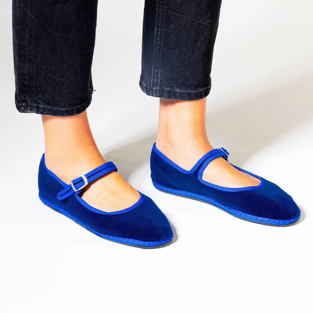 Women Drogheria Crivellini - Ballerines Jane Velvelt à attache - Bleu