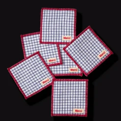 200 LINTEX Ensemble de 6 dessous de verre en lin lavé - Carreaux Bleu Shibori