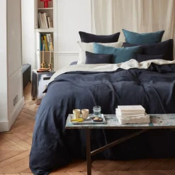 200 LINTEX Housse de couette en lin lavé - Bleu Encre