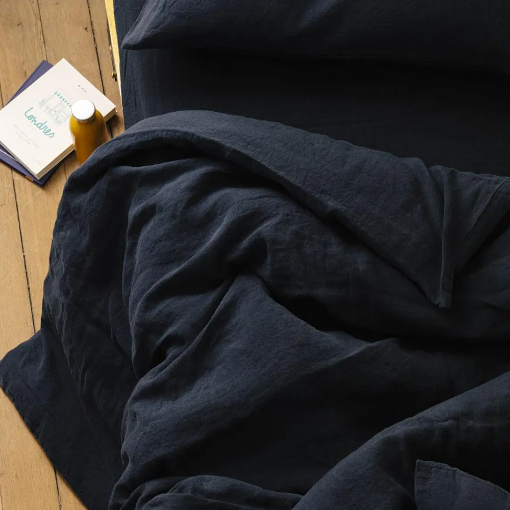200 LINTEX Housse de couette en lin lavé - Bleu Encre