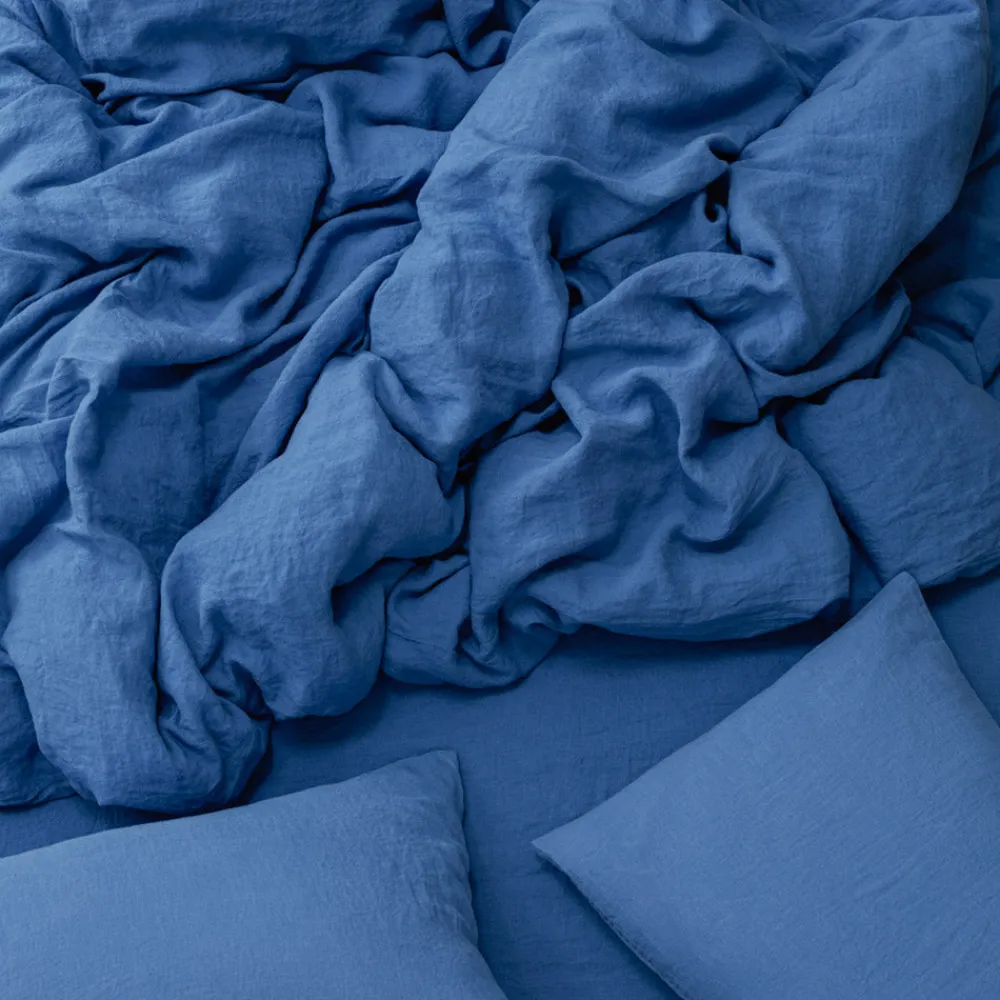 200 LINTEX Housse de couette en lin lavé - Bleu Paros