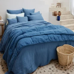 200 LINTEX Housse de couette en lin lavé - Bleu Paros