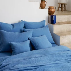 200 LINTEX Housse de couette en lin lavé - Bleu Paros