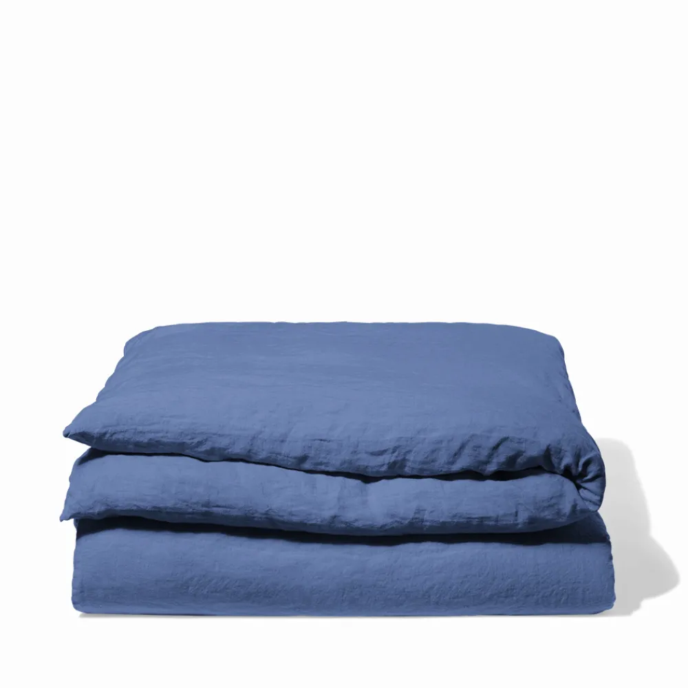 200 LINTEX Housse de couette en lin lavé - Bleu Paros