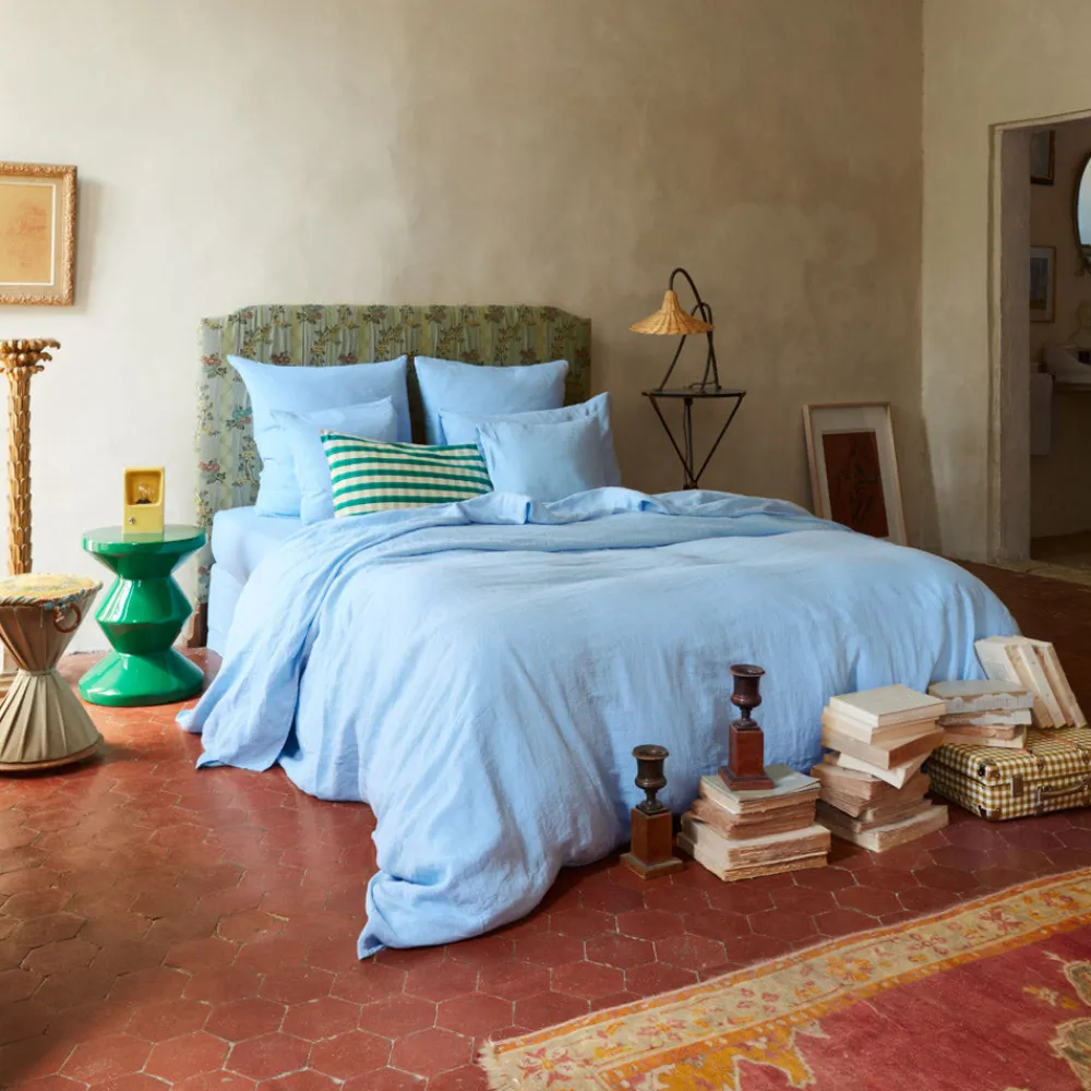 200 LINTEX Housse de couette en lin lavé - Bleu Tyrrhénien