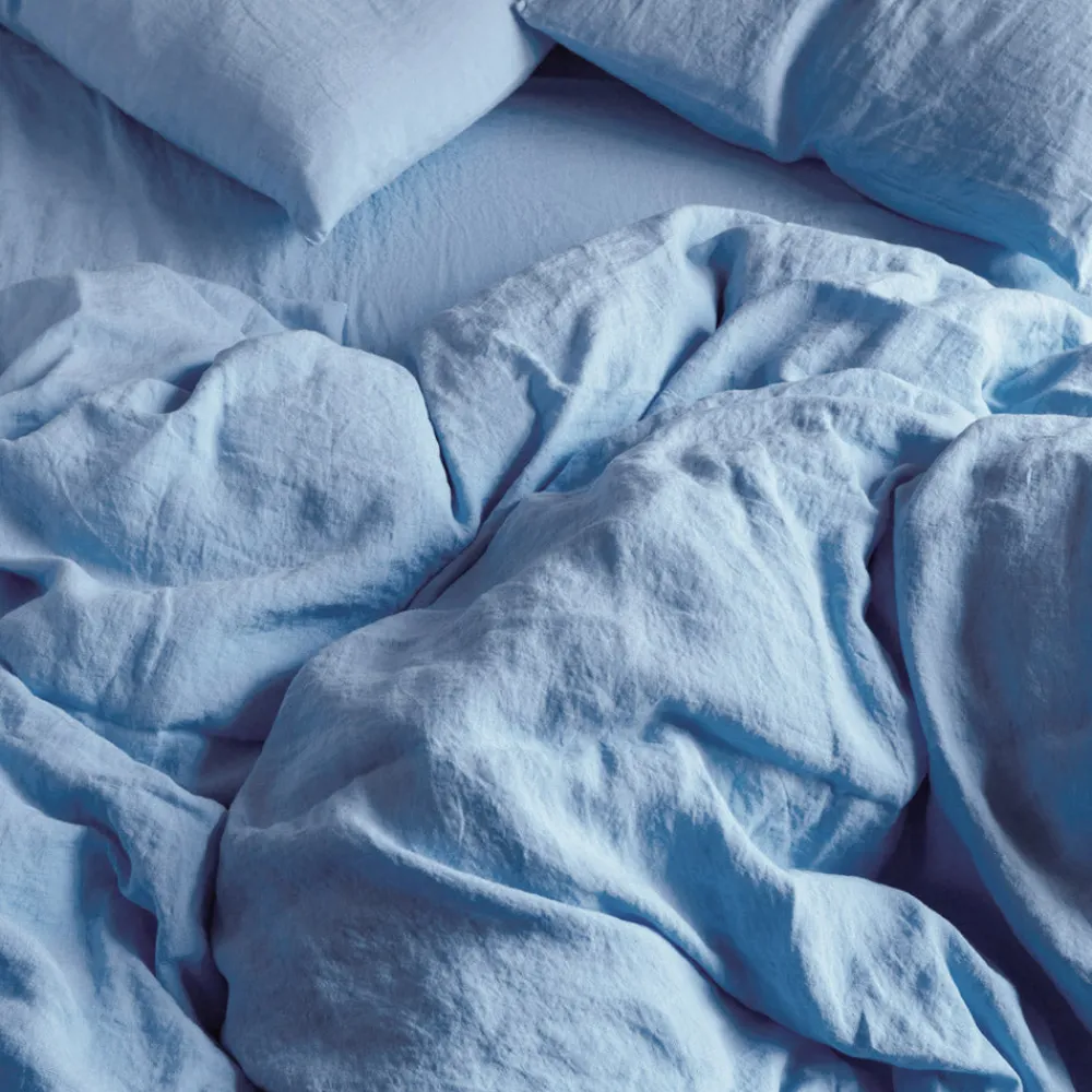 200 LINTEX Housse de couette en lin lavé - Bleu Tyrrhénien