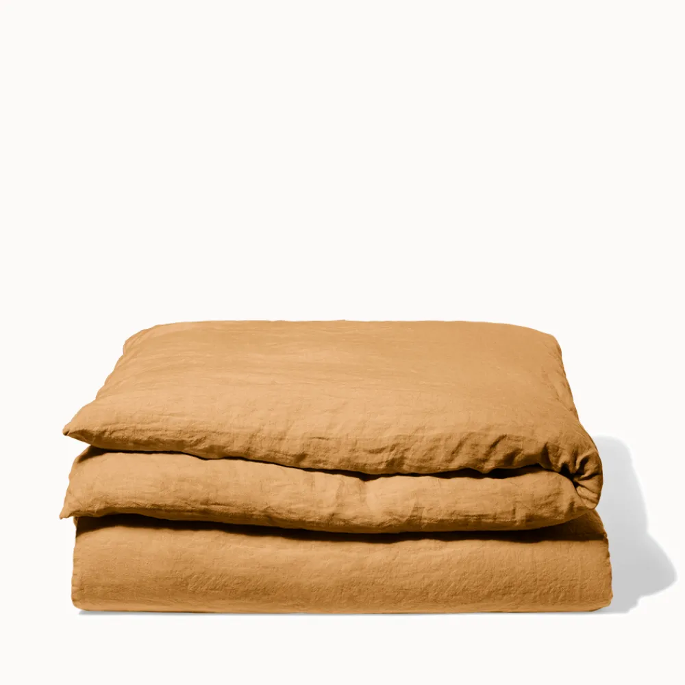 200 LINTEX Housse de couette en lin lavé - Jaune Asahi