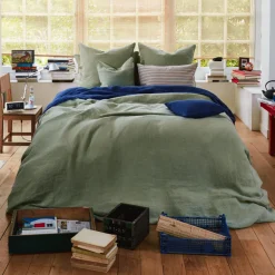 200 LINTEX Housse de couette en lin lavé - Vert Komorebi