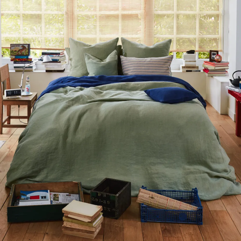 200 LINTEX Housse de couette en lin lavé - Vert Komorebi