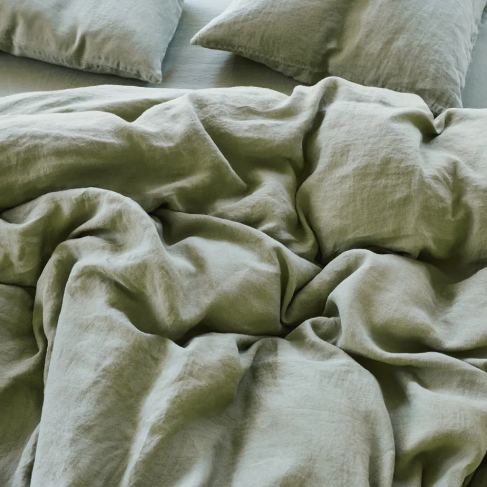 200 LINTEX Housse de couette en lin lavé - Vert Komorebi