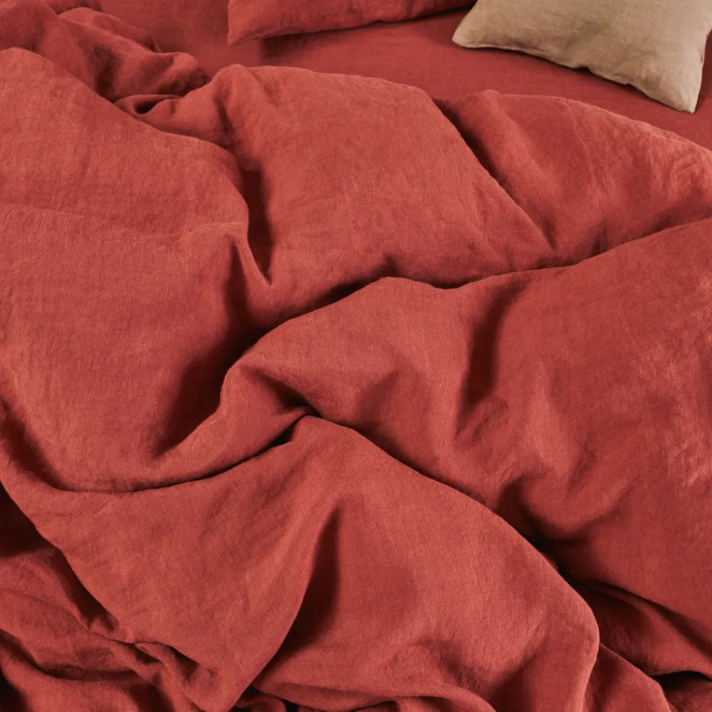 200 LINTEX Housse de couette en lin lavé - Rouge Urushi