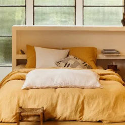200 LINTEX Housse de couette en lin lavé - Carreaux Jaune Asahi