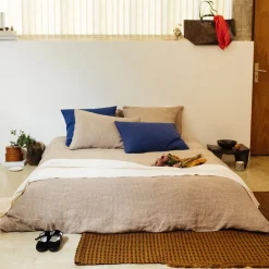 200 LINTEX Housse de couette en lin lavé - Carreaux Brun Cha Iro