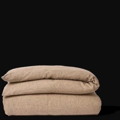 200 LINTEX Housse de couette en lin lavé - Carreaux Brun Cha Iro