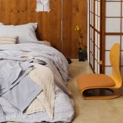200 LINTEX Housse de couette en lin lavé - Carreaux Bleu Shibori