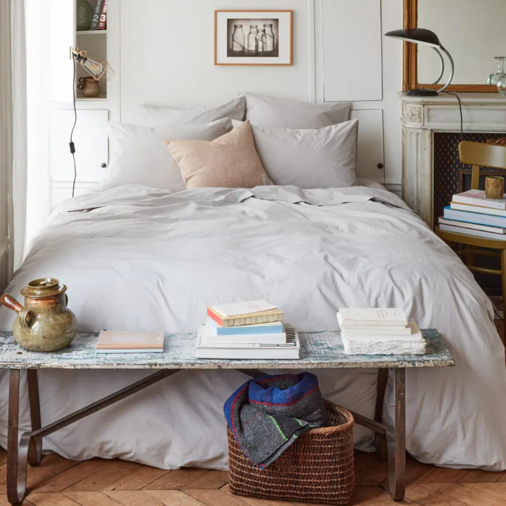 1700 COTEX Housse de couette en percale de coton - Gris Pavot