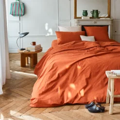 1700 COTEX Housse de couette en percale de coton - Rouge Ocre