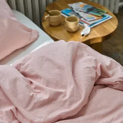 1700 COTEX Housse de couette en percale de coton - Rayures Rouge Ocre