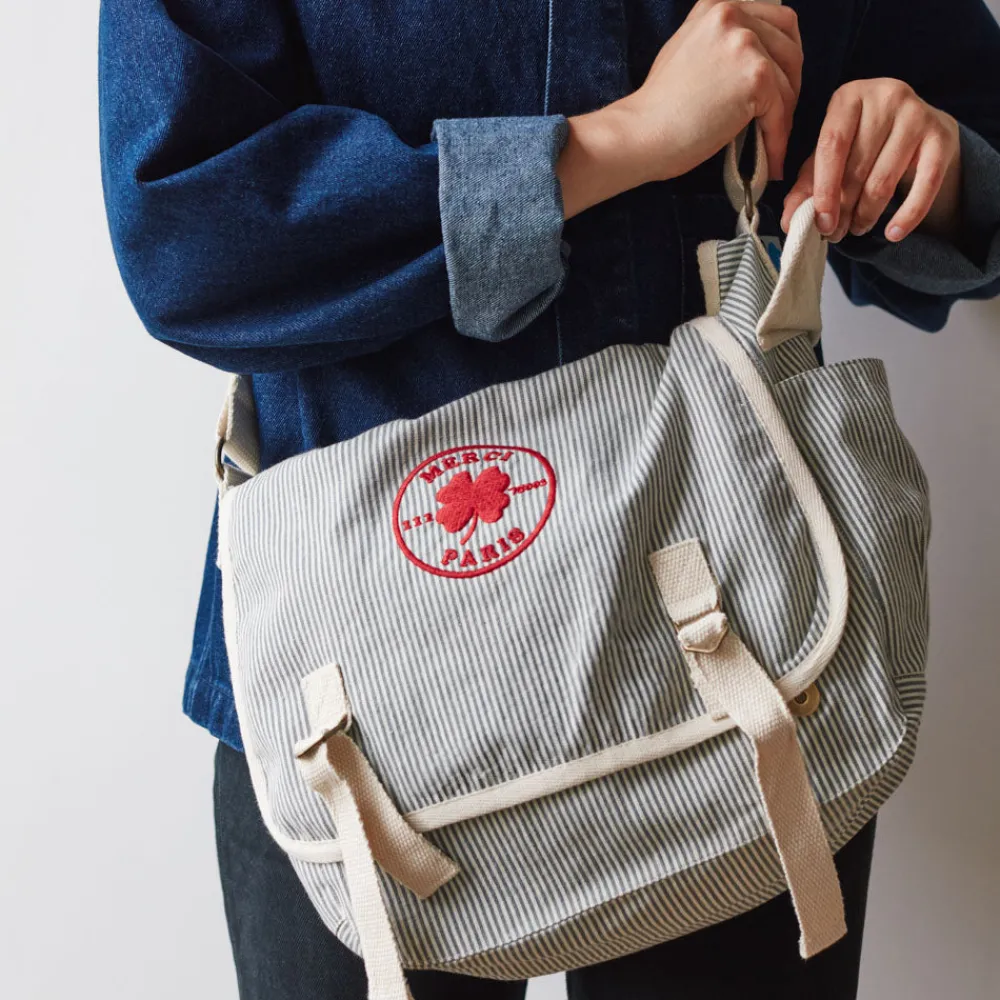 2102 VJ SOURCING Merci - Besace en canvas - Rayures Bleu