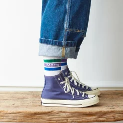 Women F01 Merci - Chaussettes à rayures - Vert & Violet & Bleu