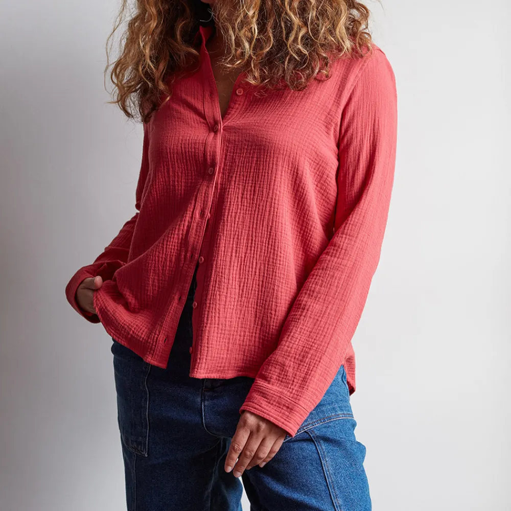 Women J01 Merci - Chemise en gaze de coton - Rouge