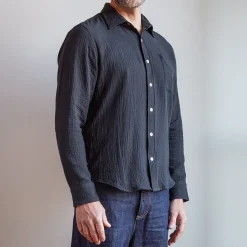 MERCI - Chemise Gaspard en gaze de coton - Gris Foncé
