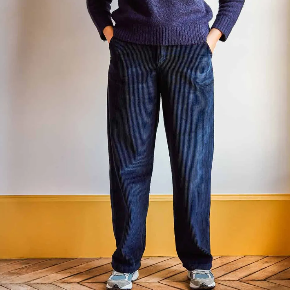 Women MERCI - Pantalon en velours côtelé - Bleu Marine