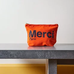 MERCI - Pochette en coton - Orange & Bleu Marine