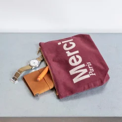 V01 Merci - Pochette en coton - Bordeaux & Crème