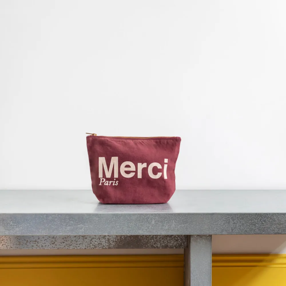 V01 Merci - Pochette en coton - Bordeaux & Crème