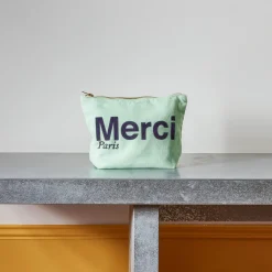 V01 Merci - Pochette en coton - Mint & Bleu