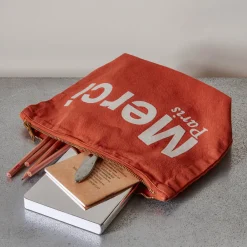 V01 Merci - Pochette en coton - Terracotta & Blanc