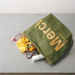 V01 Merci - Pochette en coton - Kaki & Doré