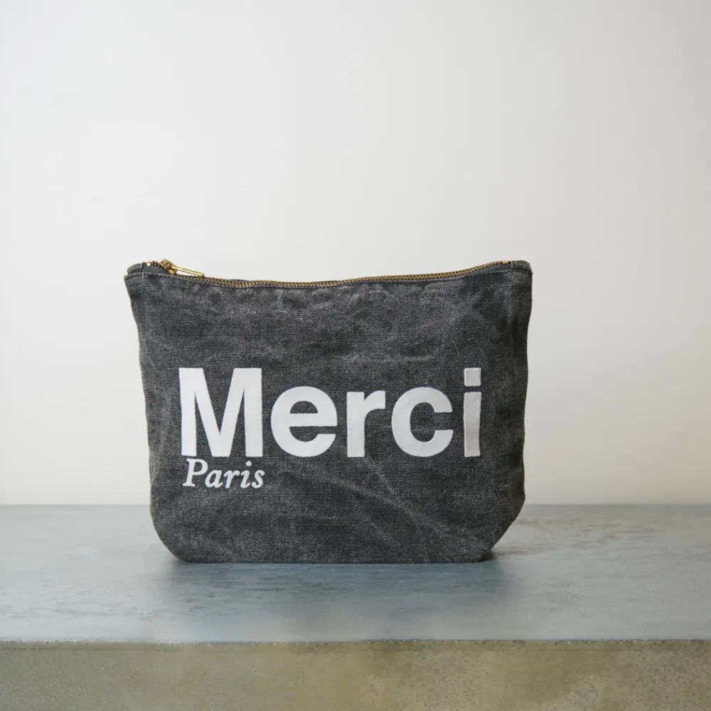 V01 Merci - Pochette en coton Marble - Noir & Blanc
