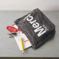 V01 Merci - Pochette en coton Marble - Noir & Blanc
