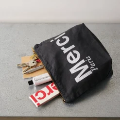 V01 Merci - Pochette en coton - Noir & Argent