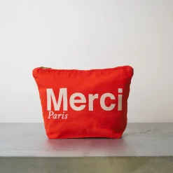 V01 Merci - Pochette en coton - Rouge & Ecru