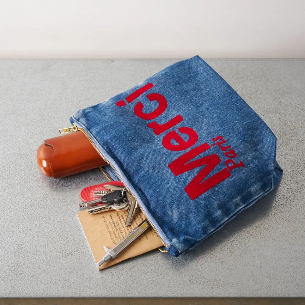 V01 Merci - Pochette en coton - Denim