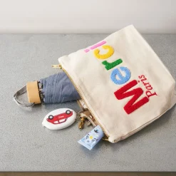 V01 Merci - Pochette en coton Bouclette - Ecru & Multicolore