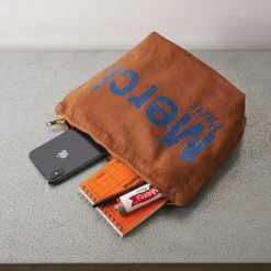 V01 Merci - Pochette en coton - Marron & Marine