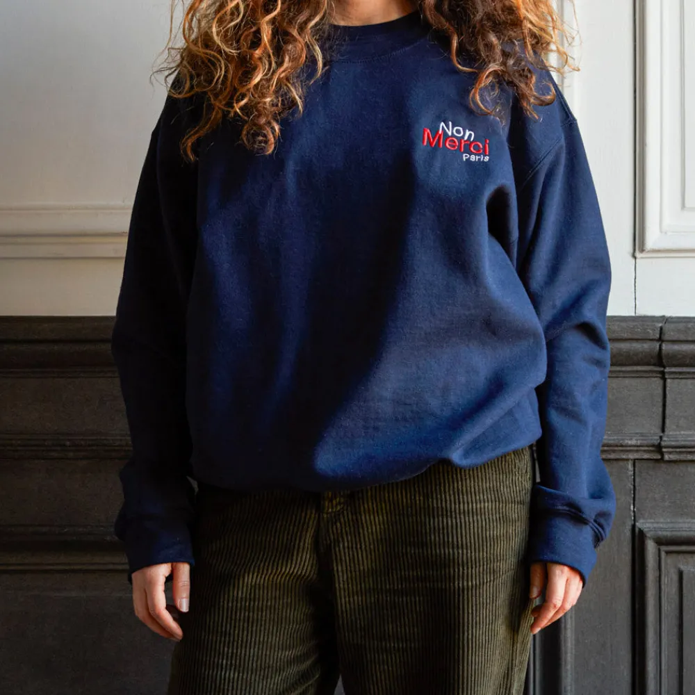 Women Merci - Sweat unisexe Non "Rive Droite" - Bleu Marine