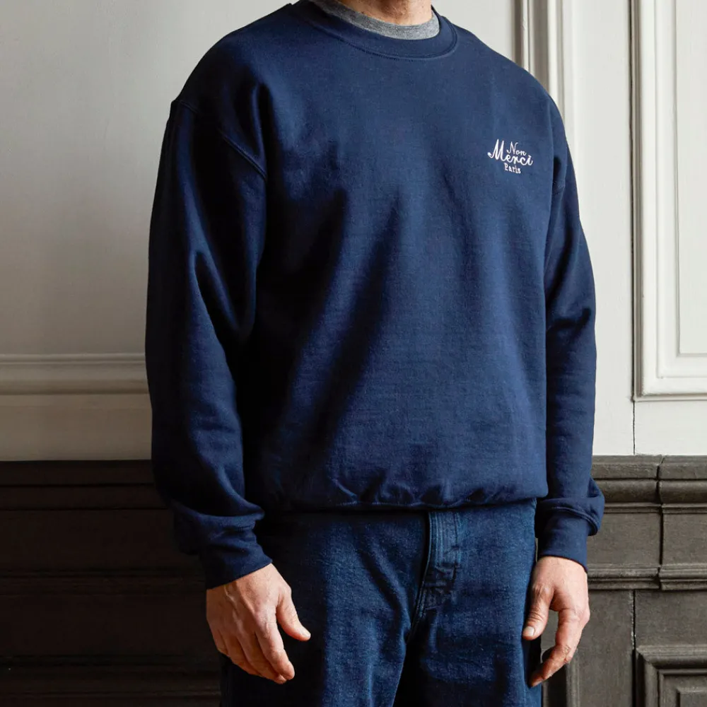 Women Merci - Sweat unisexe Non "Rive Gauche" - Bleu Marine