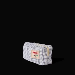 200 LINTEX Merci - Trousse en lin lavé - Carreaux Bleu Shibori