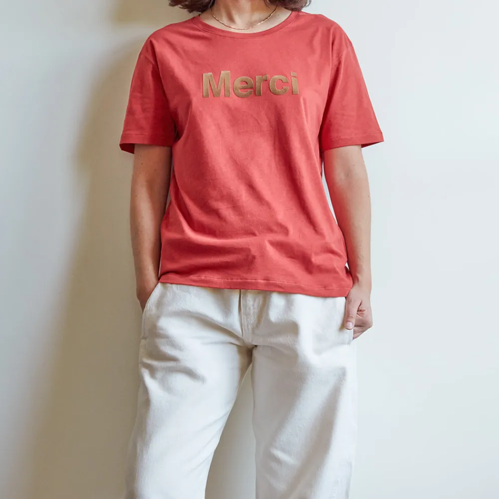 Women MERCI - T-shirt logo - Rouge