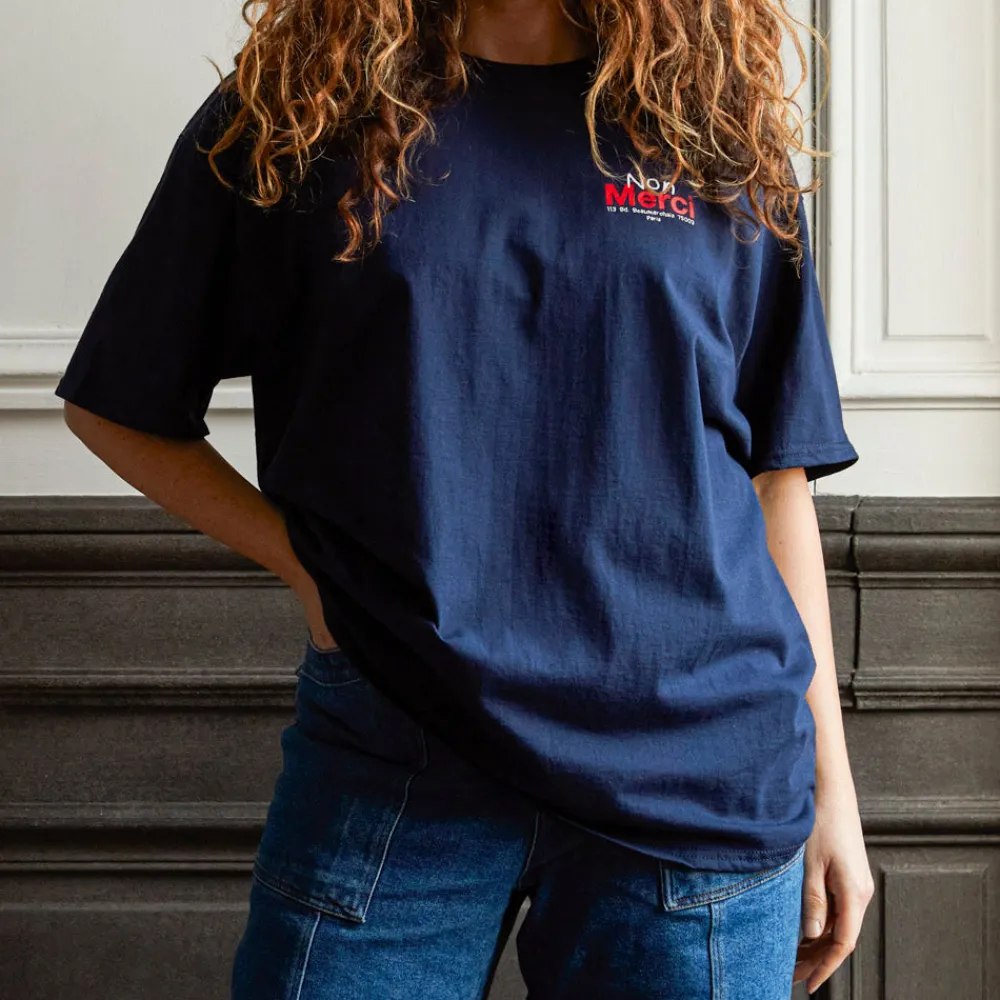 Women Merci - T-Shirt unisexe Non "Rive Droite" - Bleu Marine