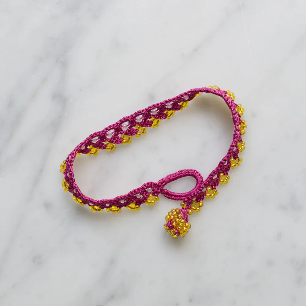 Women OTTOMANIA - Bracelet crochet Meadow - Rose & Jaune